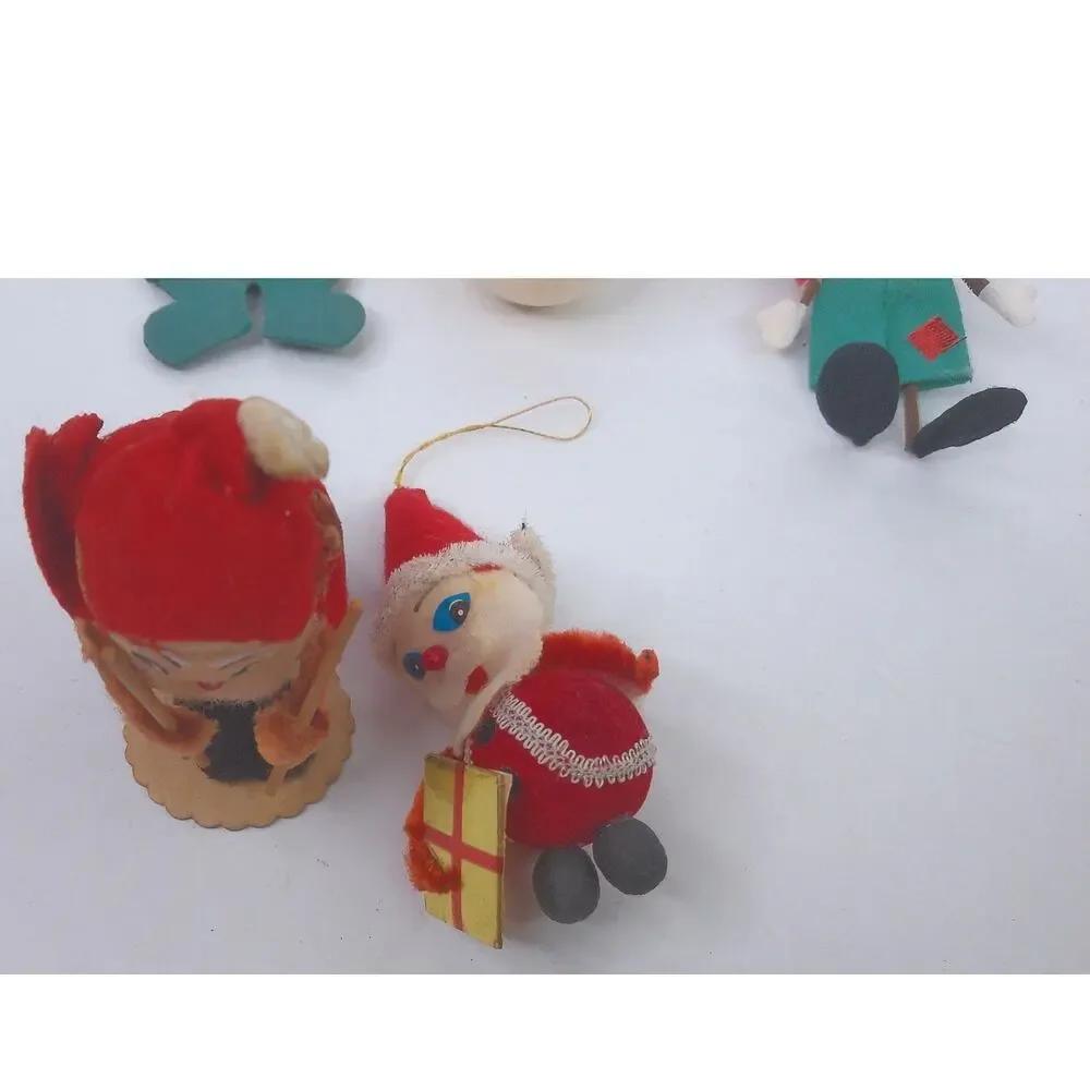 Vintage MCM Kitsch Christmas Ornament Lot Japan Felt Mouse Angel Santa Set of 8